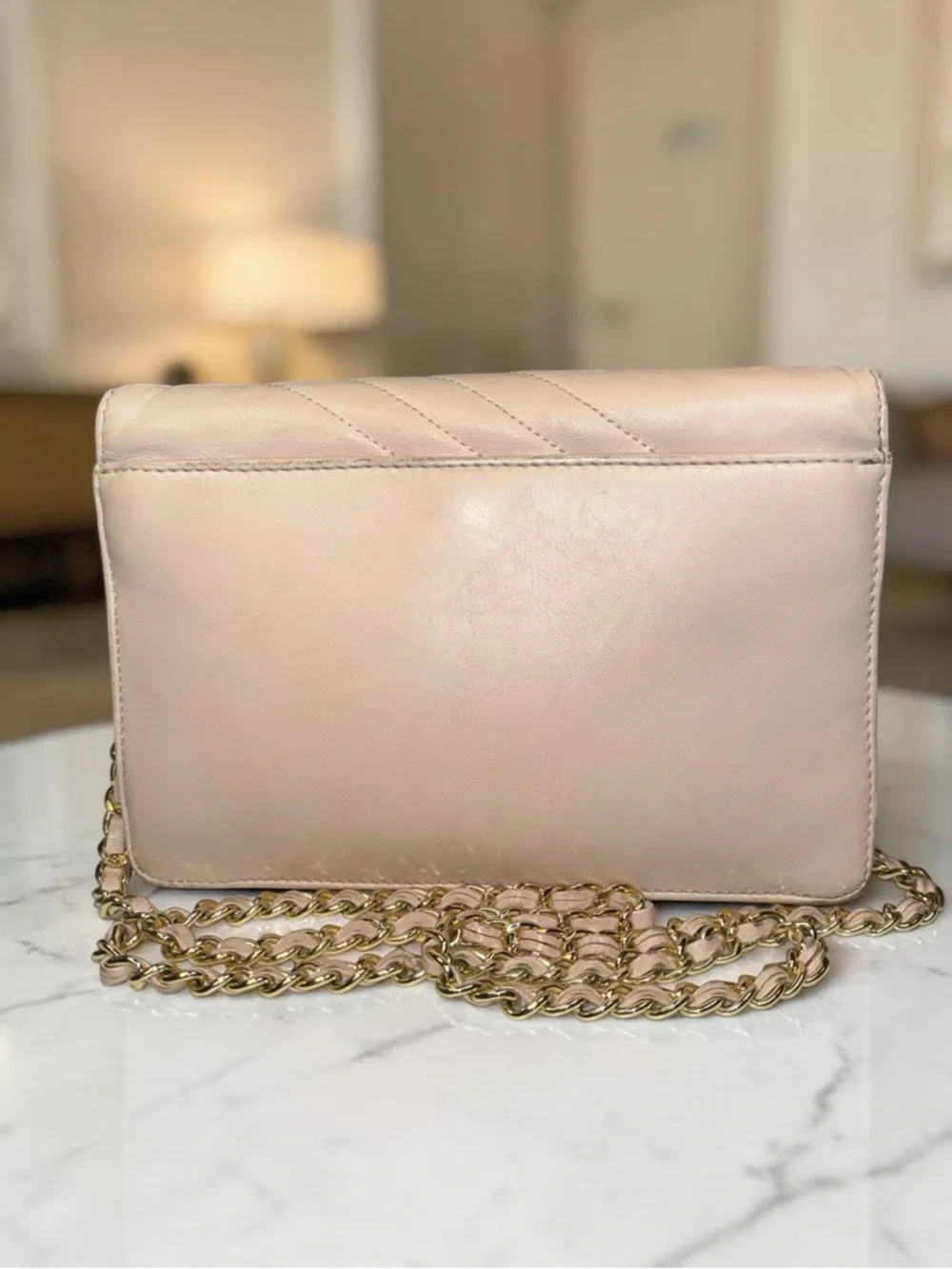 ✨ Tory Burch Kira Blush Quilted Leather Chain Crossbody Bag Gold Logo 👛 - Picture 7 of 13
